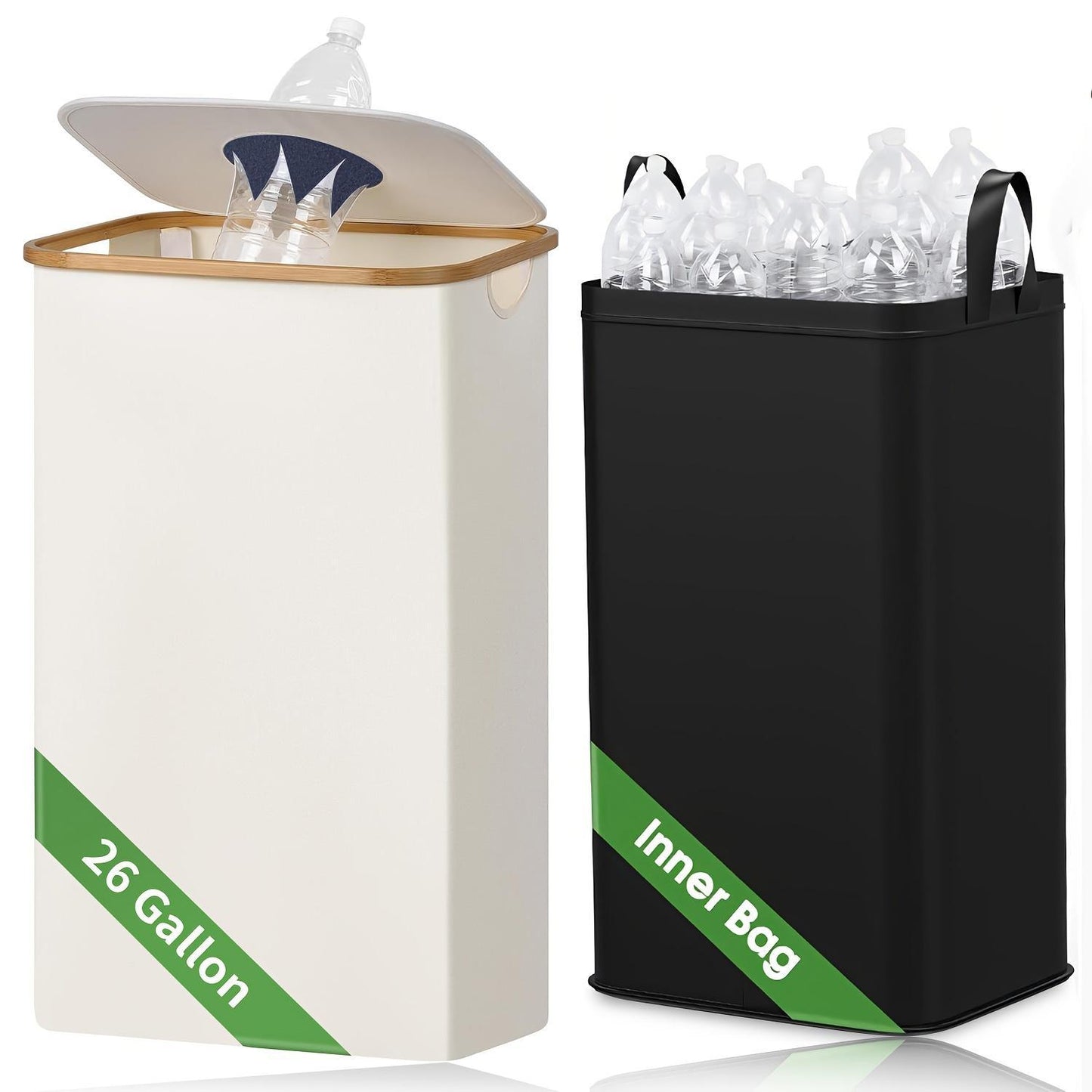 Kitchen  Recyclable Trash Can 26 Gallons Removable Reusable Inner Bag With Lid Bottle Plastic Waste Kitchen Trash Can